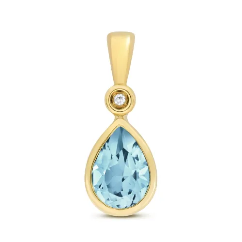 Diamond 0.005ct and Light Swiss Blue Topaz Pendant 7X5mm 9ct Gold